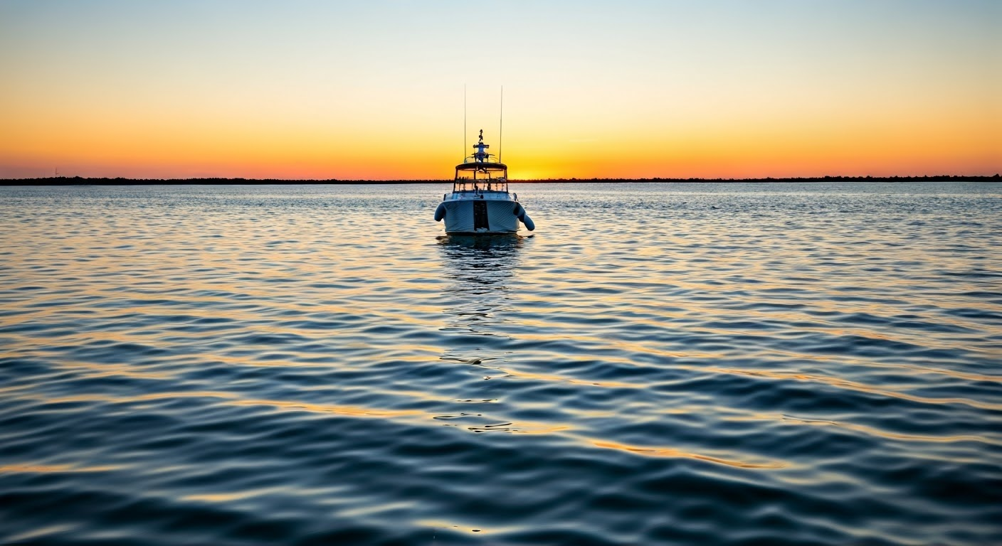 Vessel anchored at sunset