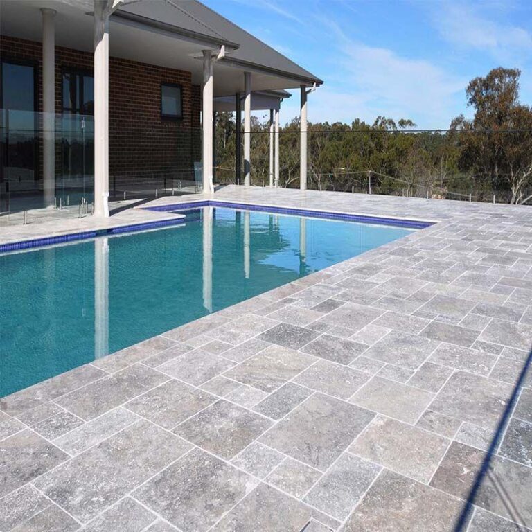 Stone Masonry Services with Premium Silver Travertine Pavers